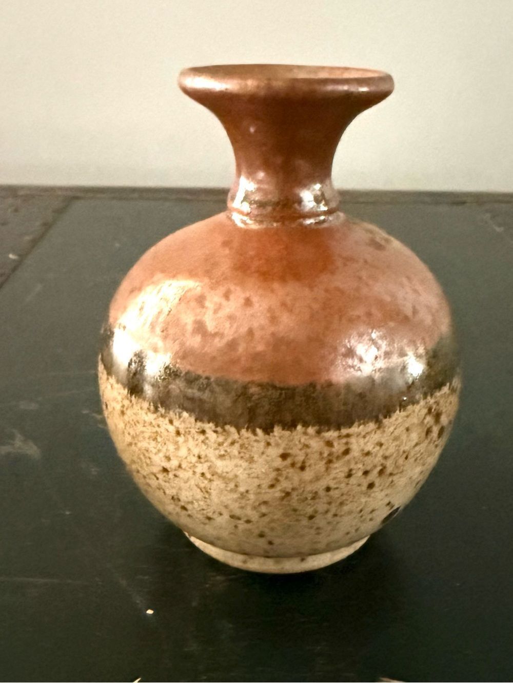 Studio Pottery Squat Vase Signed Brown/Tan